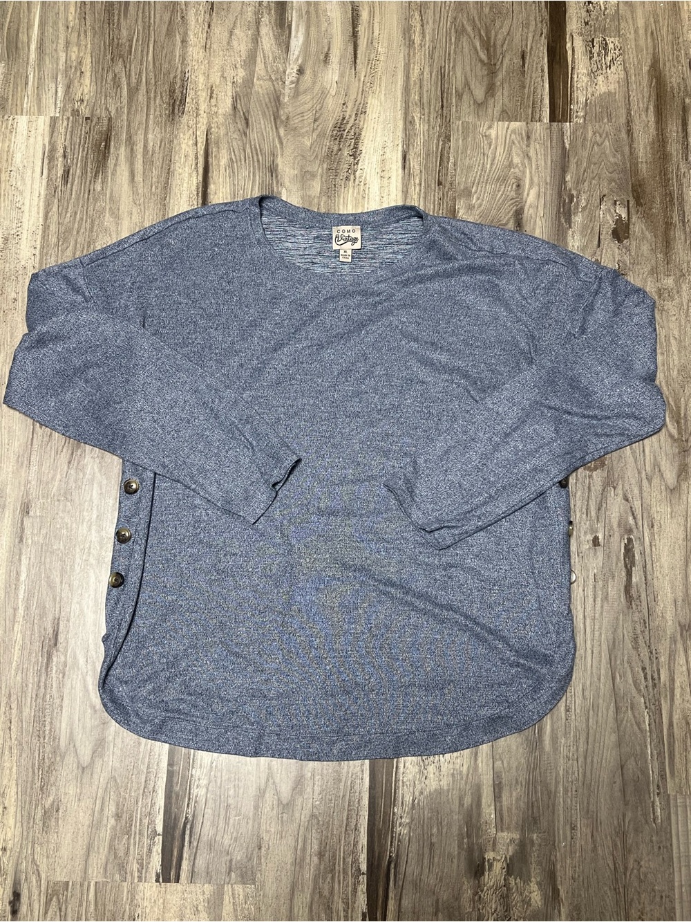 Como Vintage Side Button Sweater Top Womens XL Blue Heather Knit Long Sleeve